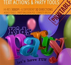 极品PS动作－3D文本制作：Party Tools Kit - 300 DPI Actions, PSD, Brush
